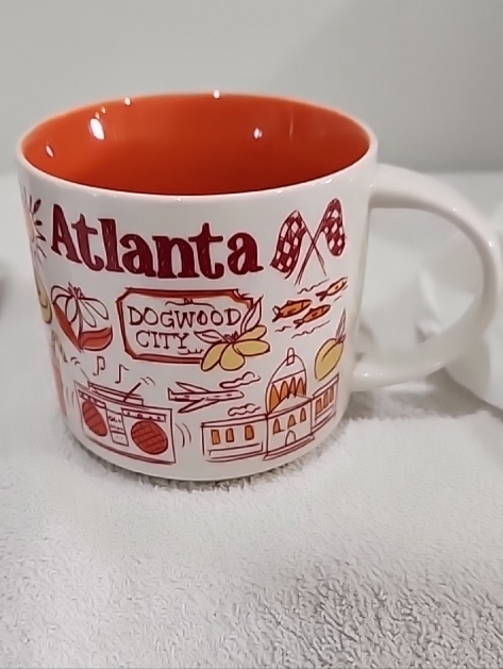 Starbucks Atlanta Dogwood City Ceramic Mug - White with Orange Interior